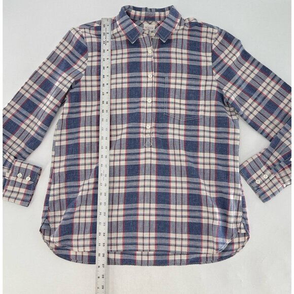 J.Crew Factory‎ Blue Plaid Cotton Popover Tunic Blouse Sz M Boy Fit Preppy Boho - Picture 10 of 11